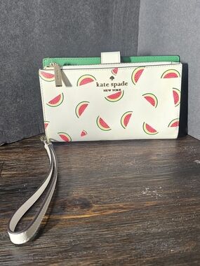 New W TagsKate Spade Staci Watermelon Party Phone Wallet Wristlet cream w Green